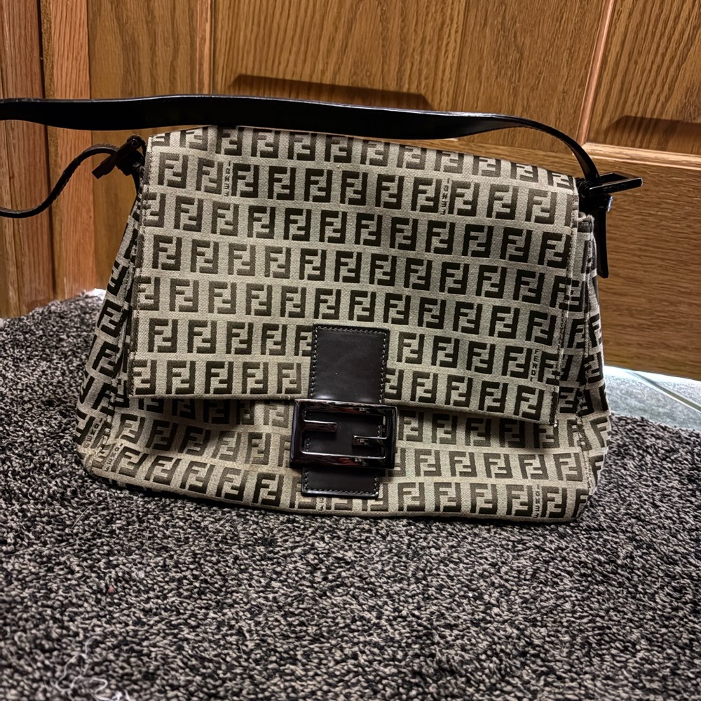 Fendi Monogram Tan and Brown Shoulder Bag